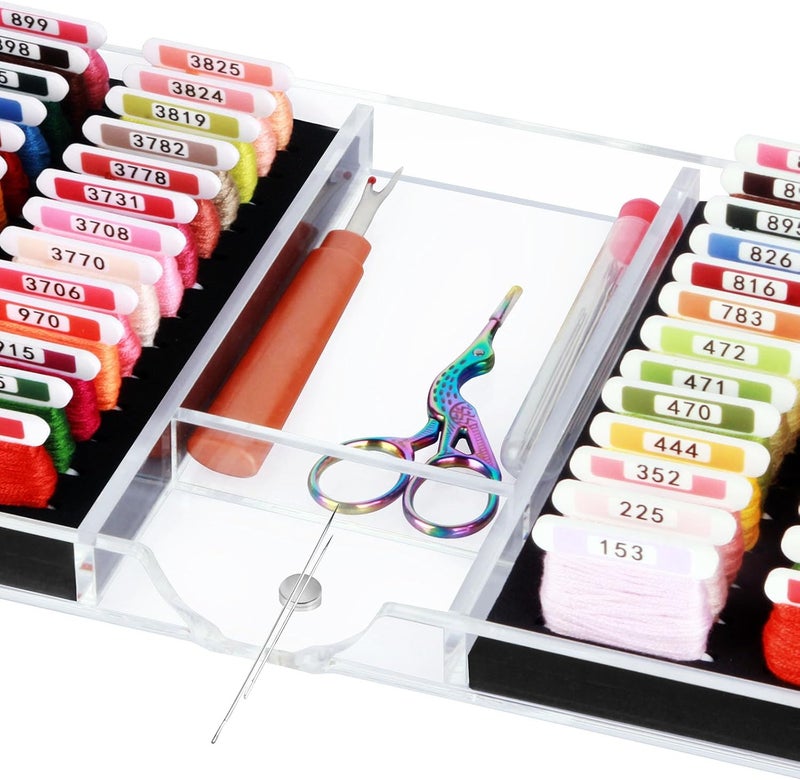 Hamtery Acrylic Working Tray for Cross Stitch and Embroidery Supplies, Embroidery Floss Bobbins Organizer with Magnetic Needle Holder and Tools Storage-Tray Only (Large-For thin/standard bobbin) - Image 3